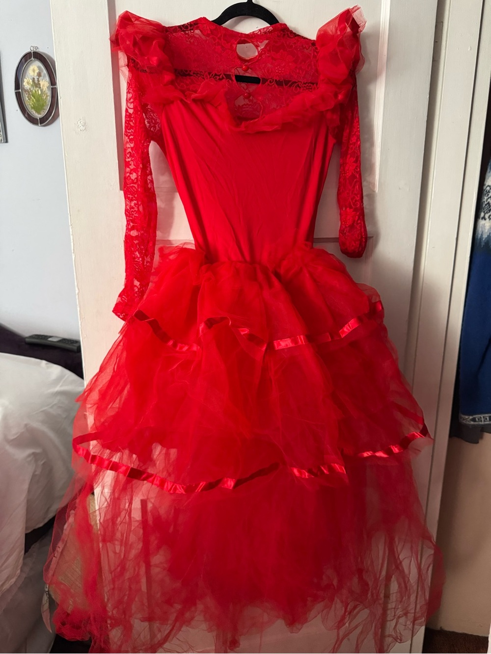 Beetle Bride Red Wedding Dress Costume Altered Full Skirt. Veil not included